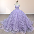 Organza Ball Gown Sweetheart Lavender Pleats Party Dress - Curvevia