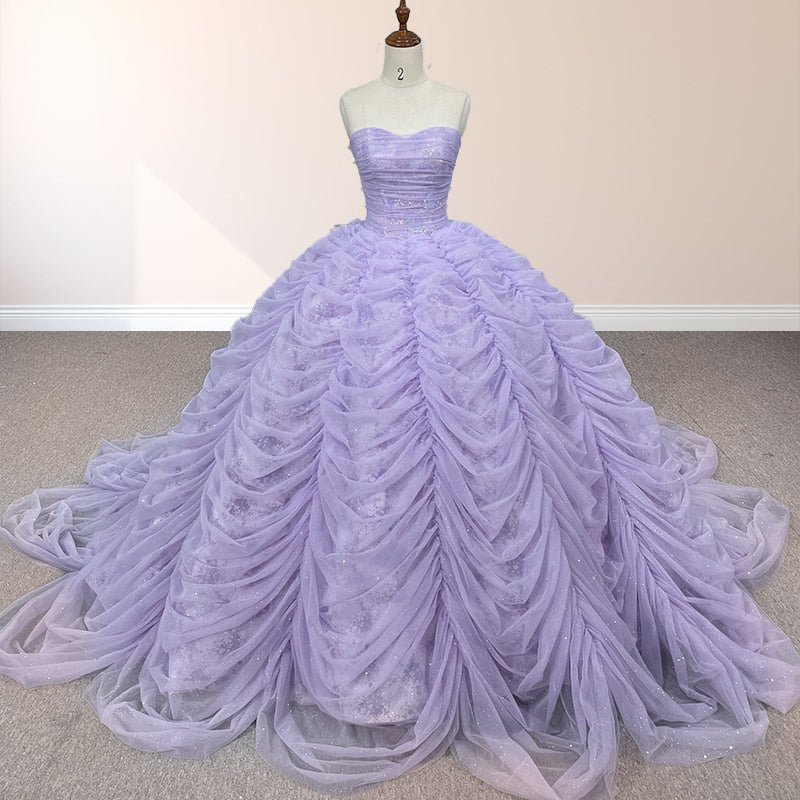 Organza Ball Gown Sweetheart Lavender Pleats Party Dress - Curvevia
