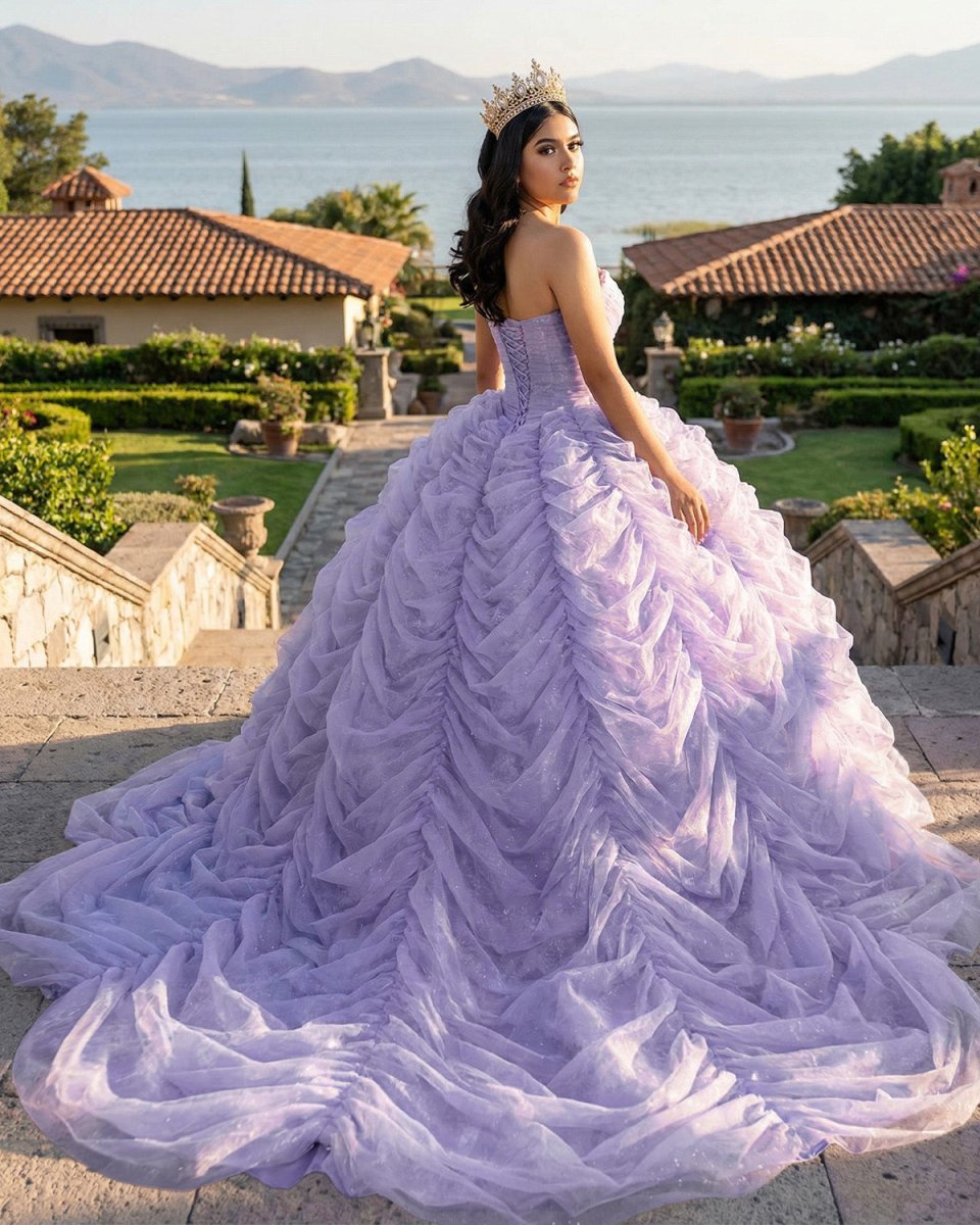 Organza Ball Gown Sweetheart Lavender Pleats Party Dress - Curvevia