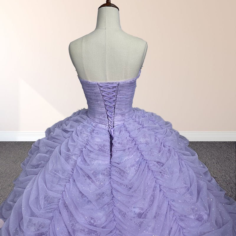 Organza Ball Gown Sweetheart Lavender Pleats Party Dress - Curvevia