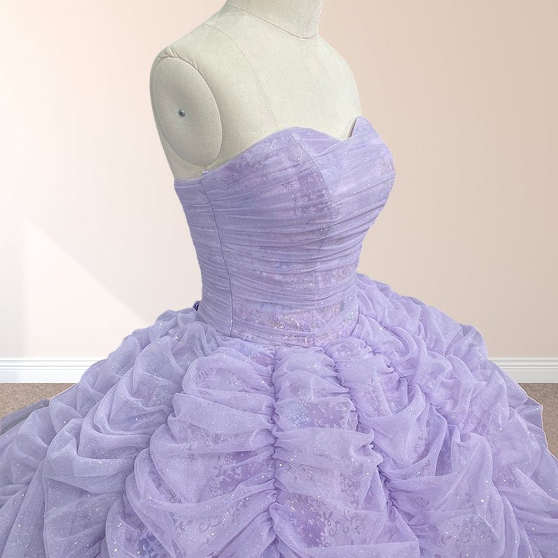 Organza Ball Gown Sweetheart Lavender Pleats Party Dress - Curvevia