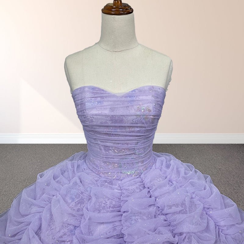 Organza Ball Gown Sweetheart Lavender Pleats Party Dress - Curvevia