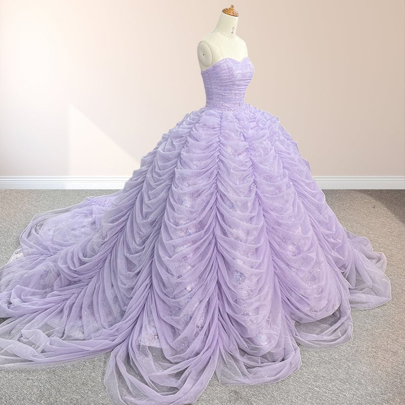 Organza Ball Gown Sweetheart Lavender Pleats Party Dress - Curvevia