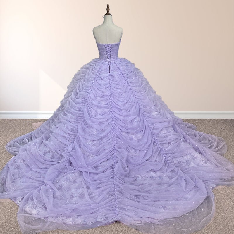 Organza Ball Gown Sweetheart Lavender Pleats Party Dress - Curvevia
