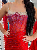Spaghetti Straps Beaded Mermaid Evening Dress with Slit - Curvevia