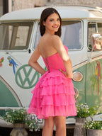 Yellow A Line Chiffon Ruffles Sweetheart Short Homecoming Dresses with Bow - Curvevia