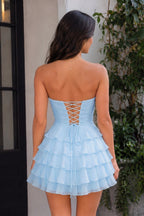 Yellow A Line Chiffon Ruffles Sweetheart Short Homecoming Dresses with Bow - Curvevia