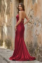 Lilac Halter Mermaid Beaded Long Evening Dress With Slit - Curvevia