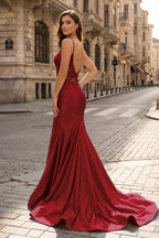Spaghetti Straps Light Blue Appliques Mermaid Evening Dress - Curvevia
