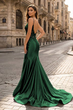 Spaghetti Straps Light Blue Appliques Mermaid Evening Dress - Curvevia
