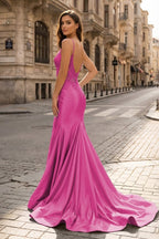 Spaghetti Straps Light Blue Appliques Mermaid Evening Dress - Curvevia