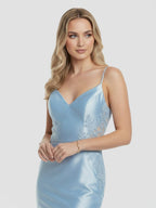 Spaghetti Straps Light Blue Appliques Mermaid Evening Dress - Curvevia