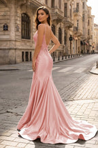 Spaghetti Straps Light Blue Appliques Mermaid Evening Dress - Curvevia