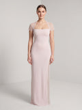 Blushing Pink Stretch Knit Sheath Straight Neck Floor-Length Dress - Curvevia