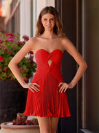 Yellow A-Line Sweetheart Cutout Pleated Chiffon Wedding Guest Dress - Curvevia