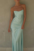 Lavender Strapless Sheath Satin Open Back Long Evening Dress - Curvevia
