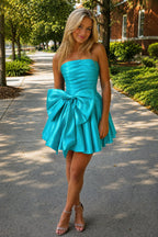 A-Line Strapless Pleated Wedding Guest Dress with Bow - Curvevia