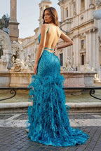 Jade Sequin Lace Spaghetti Straps Mermaid Evening Dress with Slit - Curvevia