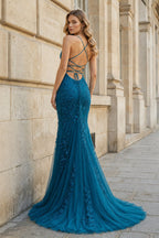 Mermaid Spaghetti Straps Lace Evening Dress - Curvevia