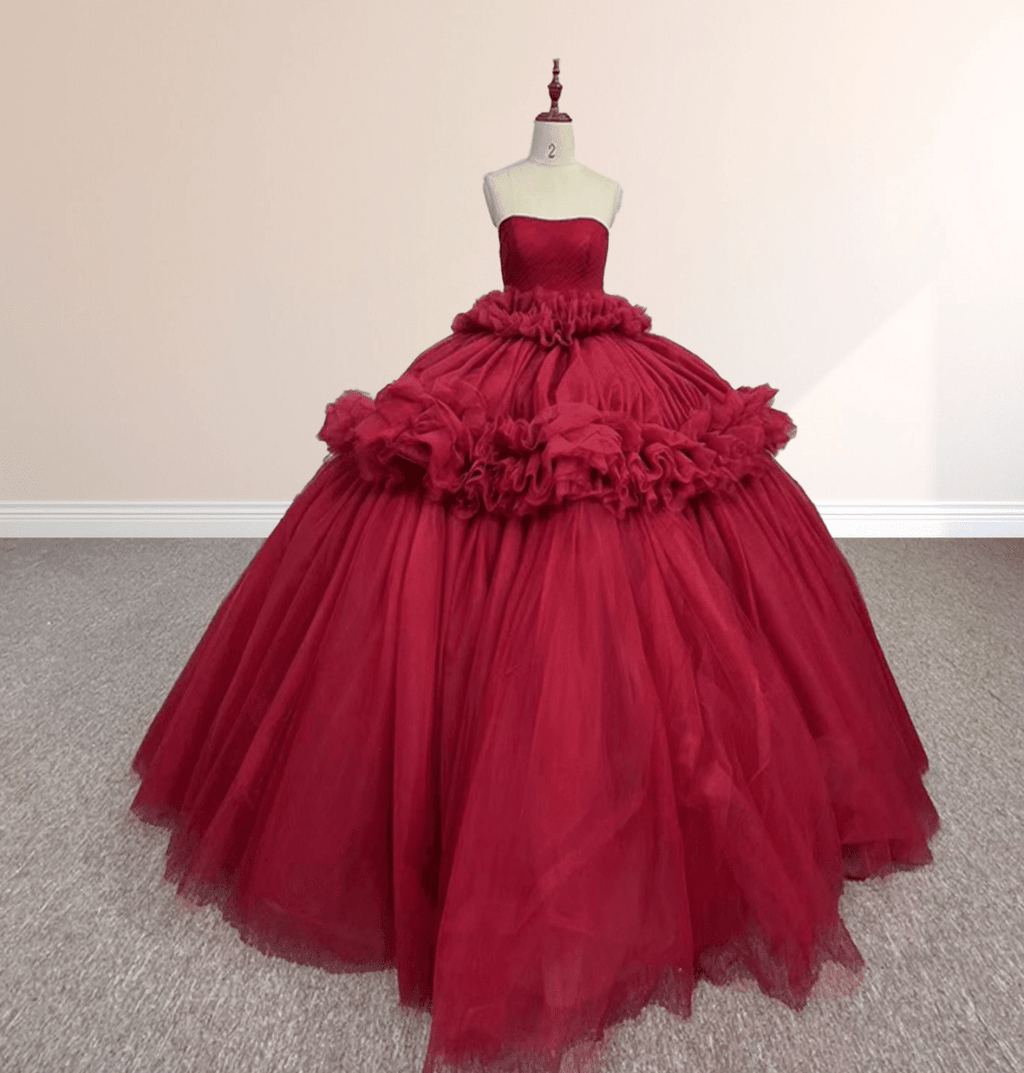 Peplum Red Sleeveless Quinceañera Ball Gown Party Dress - Curvevia