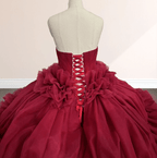 Peplum Red Sleeveless Quinceañera Ball Gown Party Dress - Curvevia
