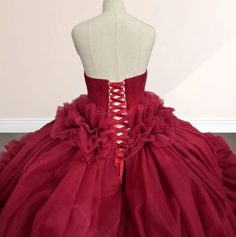 Peplum Red Sleeveless Quinceañera Ball Gown Party Dress - Curvevia