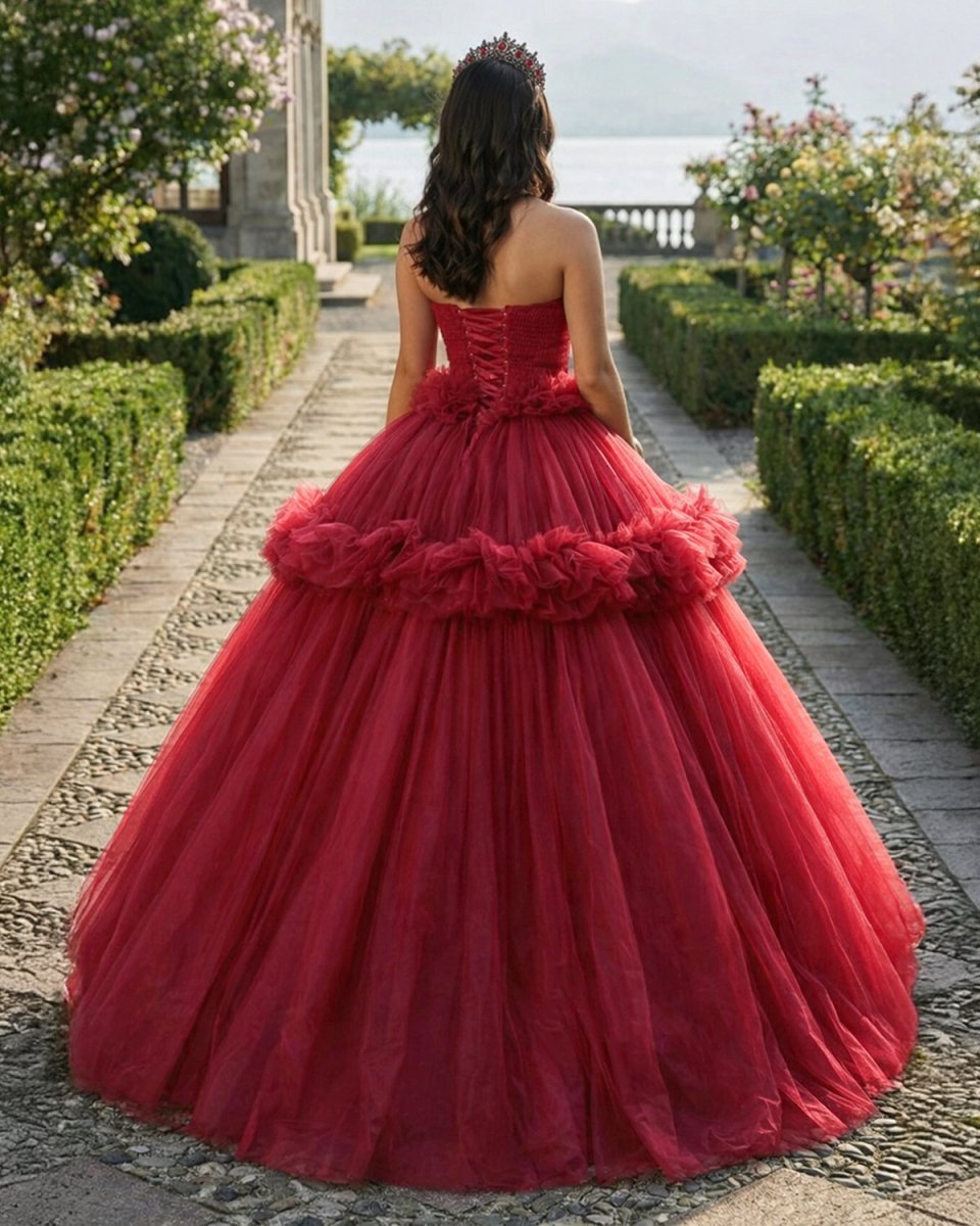 Peplum Red Sleeveless Quinceañera Ball Gown Party Dress - Curvevia