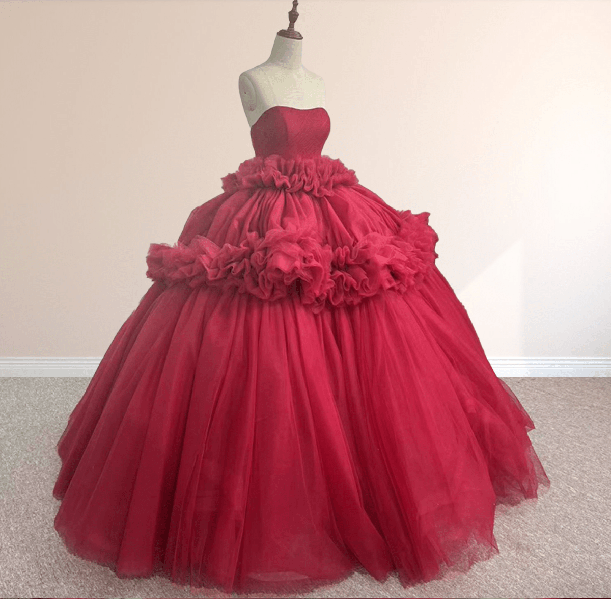 Peplum Red Sleeveless Quinceañera Ball Gown Party Dress - Curvevia