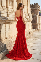 Royal Blue Lace Applique Long Mermaid Dress - Curvevia