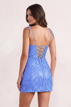 Pink Sparkly Sequin Sheath Bow Spaghetti Straps Homecoming Dress - Curvevia