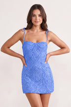 Pink Sparkly Sequin Sheath Bow Spaghetti Straps Homecoming Dress - Curvevia