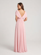 Petal Chiffon A-Line V-Neck Back Zip Floor-Length Dress with Cascading Ruffles - Curvevia