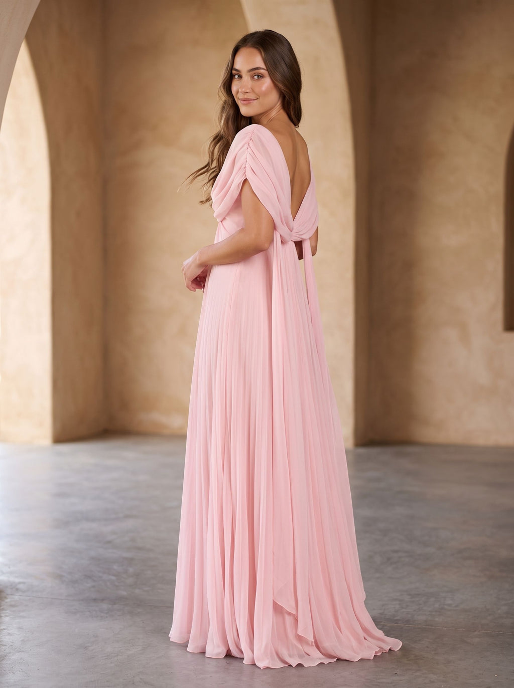 Petal Chiffon A-Line V-Neck Back Zip Floor-Length Dress with Cascading Ruffles - Curvevia