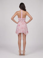 Petal Chiffon A-Line Halter neckline Side Zip Short Dress with Pleated Hem - Curvevia