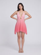 Petal Chiffon A-Line Halter neckline Side Zip Short Dress with Hanky Hem - Curvevia
