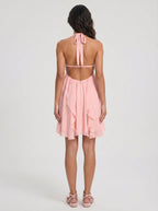 Petal Chiffon A-Line Halter Neckline Backless Short Dress with Cascading Ruffles - Curvevia