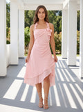 Petal Chiffon Mermaid Halter neckline Backless Tea-Length Dress with Pleated Ruffles - Curvevia