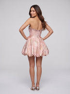 Pink Jacquard A-Line Scoop Neck Back Zip Short Dress with a Bubble Hem - Curvevia