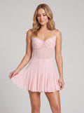 Blushing Pink Lace A-Line Sweetheart Backless Short Dress with Pleated - Curvevia