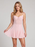 Blushing Pink Lace A-Line Sweetheart Backless Short Dress with Pleated - Curvevia