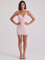 Petal Lace A-Line Sweetheart Lace-up Short Dress with Pleated Satin Bust - Curvevia