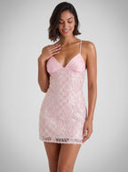 Petal Lace A-Line Sweetheart Lace-up Short Dress with Pleated Satin Bust - Curvevia