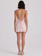 Petal Lace A-Line Sweetheart Lace-up Short Dress with Pleated Satin Bust - Curvevia