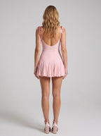 Blushing Pink Lace A-Line Sweetheart Backless Short Dress with Pleated - Curvevia