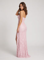 Petal Lace Mermaid Sweetheart Back Zip Floor-Length Dress with Pleating and High Slit - Curvevia