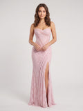 Petal Lace Mermaid Sweetheart Back Zip Floor-Length Dress with Pleating and High Slit - Curvevia