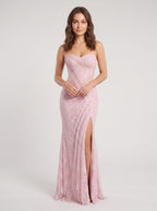 Petal Lace Mermaid Sweetheart Back Zip Floor-Length Dress with Pleating and High Slit - Curvevia