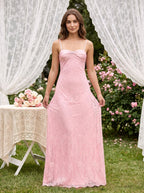 Petal Lace Sheath Straight Neck Side Zip Floor-Length Dress with Scalloped Bodice - Curvevia