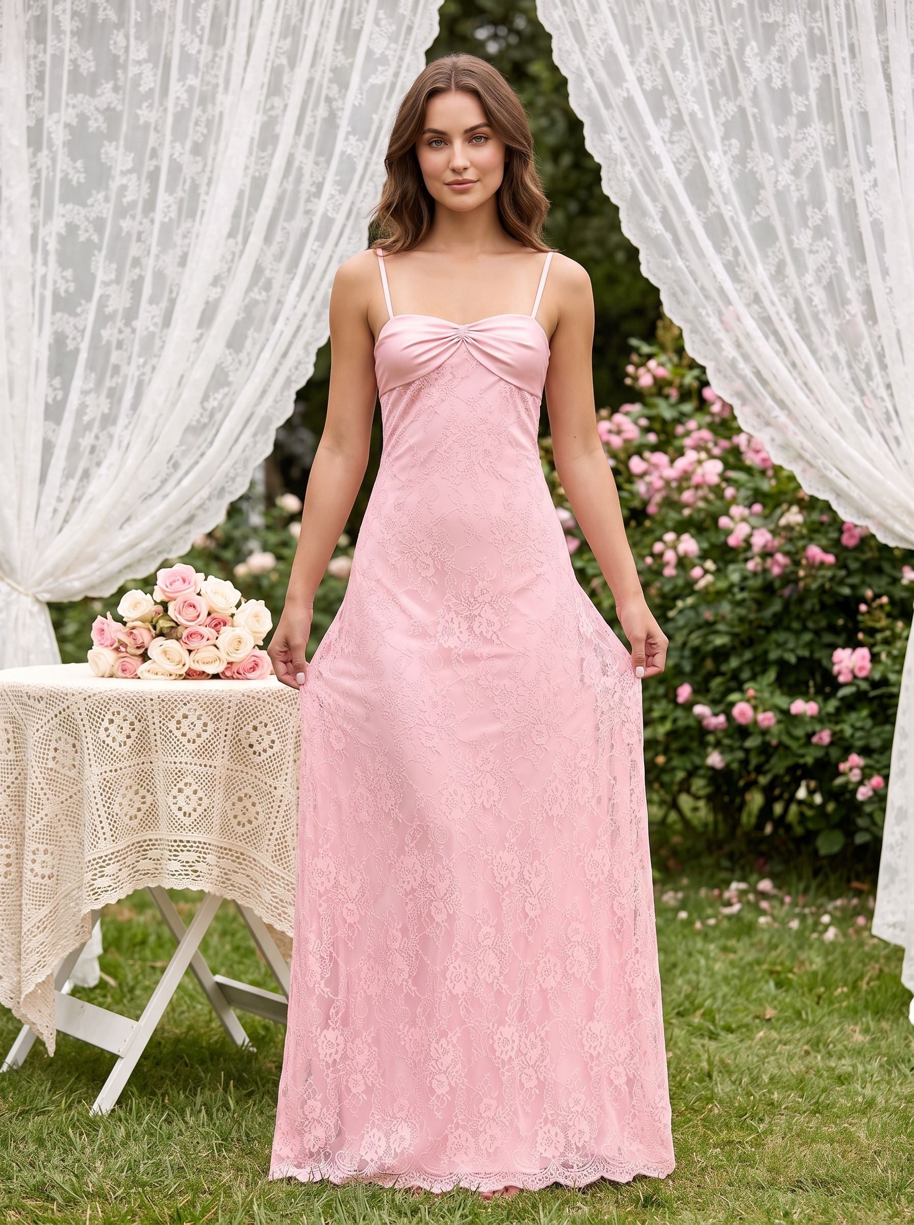 Petal Lace Sheath Straight Neck Side Zip Floor-Length Dress with Scalloped Bodice - Curvevia
