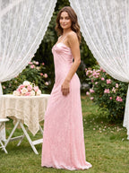 Petal Lace Sheath Straight Neck Side Zip Floor-Length Dress with Scalloped Bodice - Curvevia